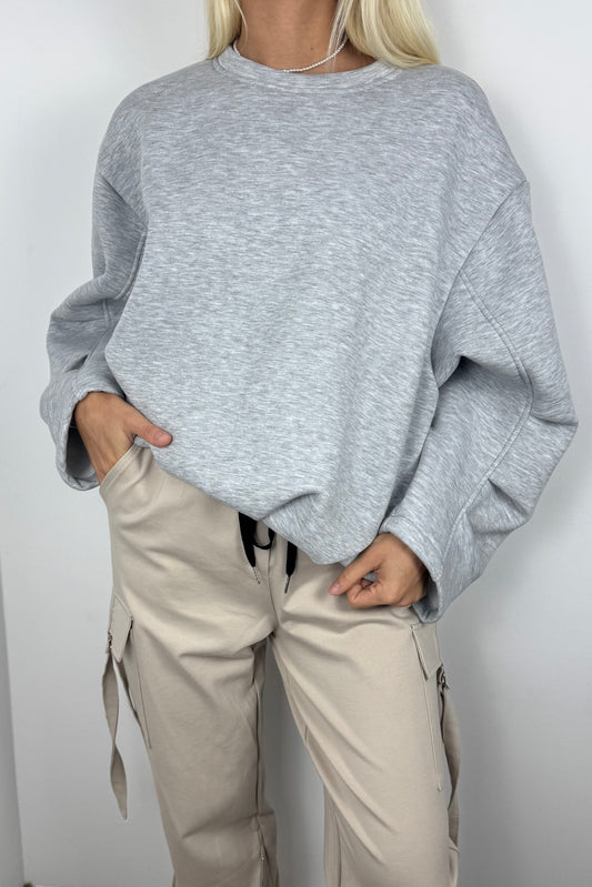 Damen Oversize Sweatshirt mit Rundhalsausschnitt –Hell Grau