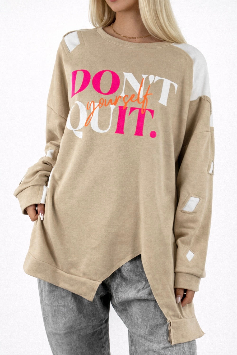 Oversize Sweatshirt mit Statement-Print –Beige