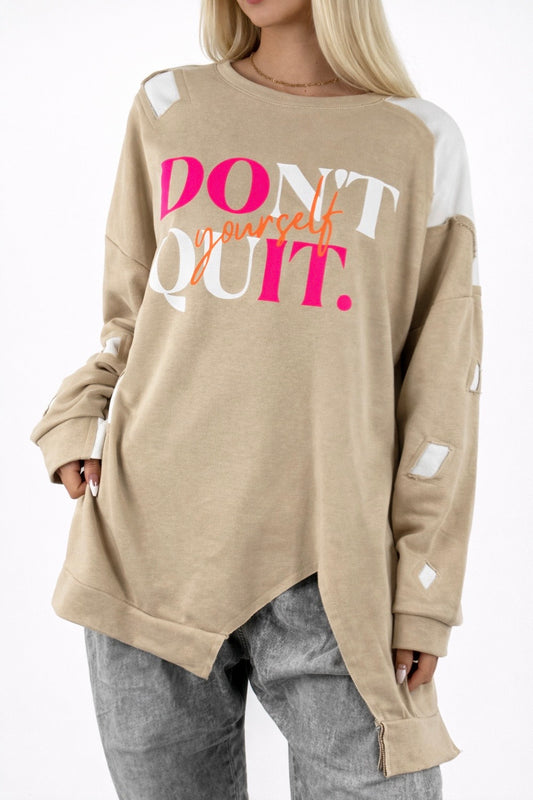 Oversize Sweatshirt mit Statement-Print –Beige
