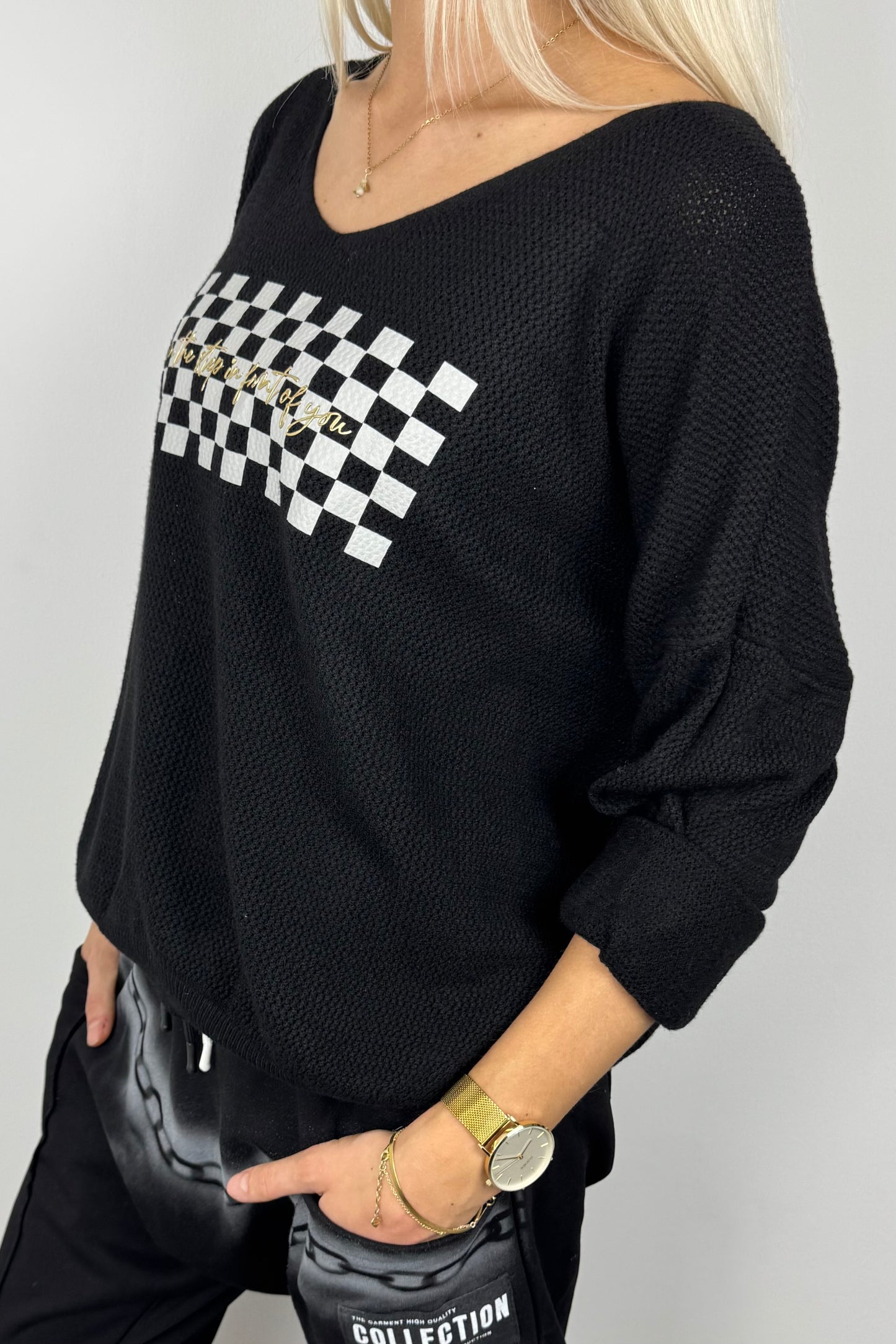 Shirt mit Karomuster-Print –Schwarz