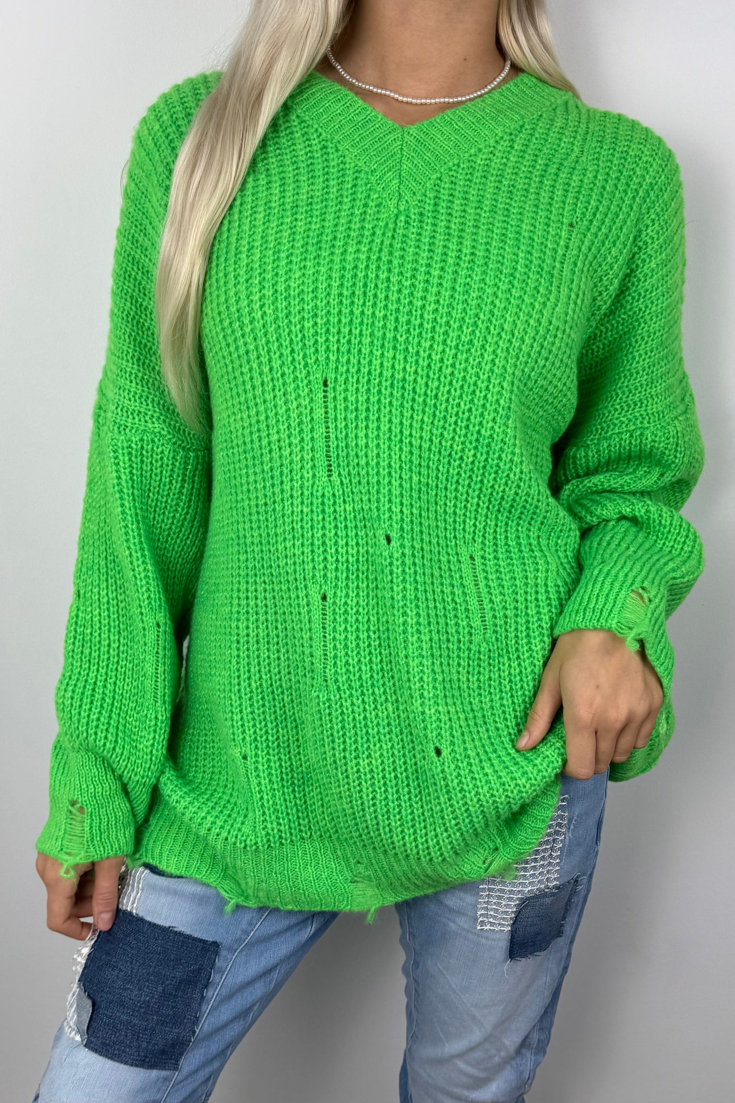 Oversize Strickpullover mit V-Ausschnitt – grün
