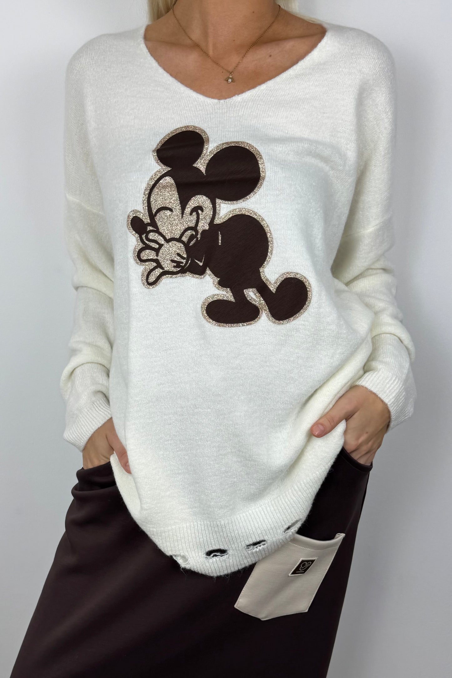 Oversize Pullover mit Print-Detail –Weiß