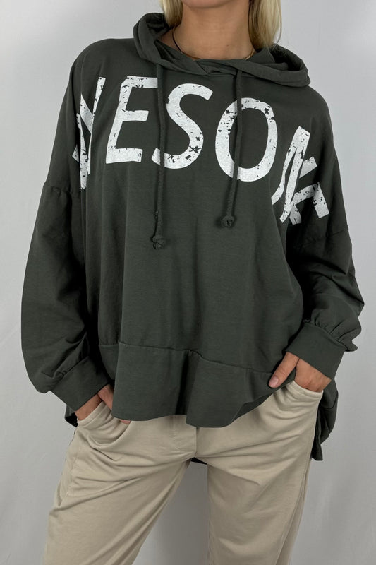Damen Oversize Hoodie – Awesome Print-Khaki