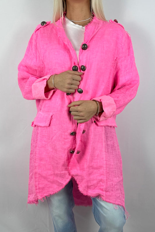 Leinenmantel „Casual Chic“ – leicht & stylisch-Neon Pink