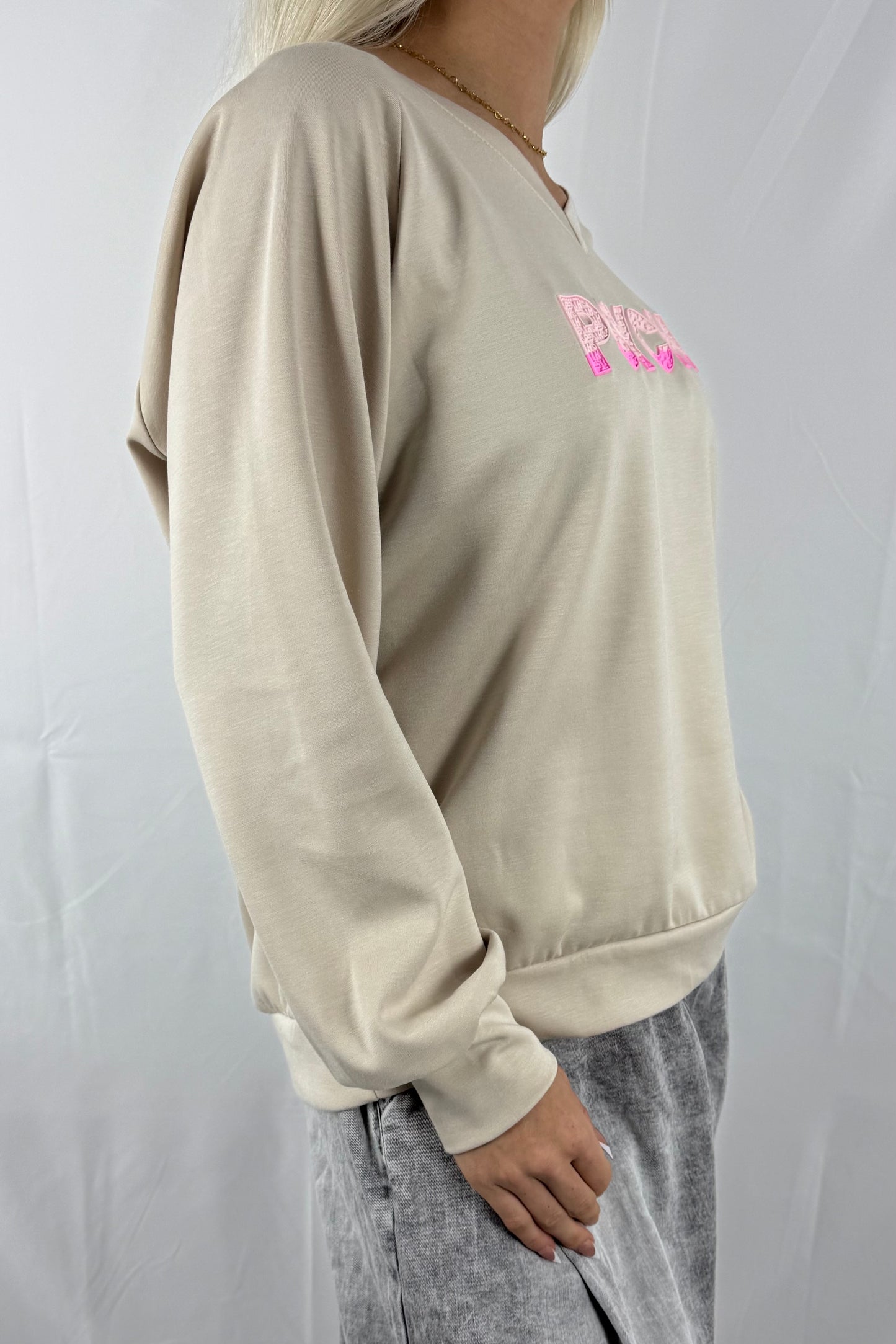 Oversize Sweatshirt mit Statement-Print –Beige