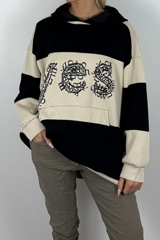 Damen Oversize-Hoodie mit Statement-Print-Beige