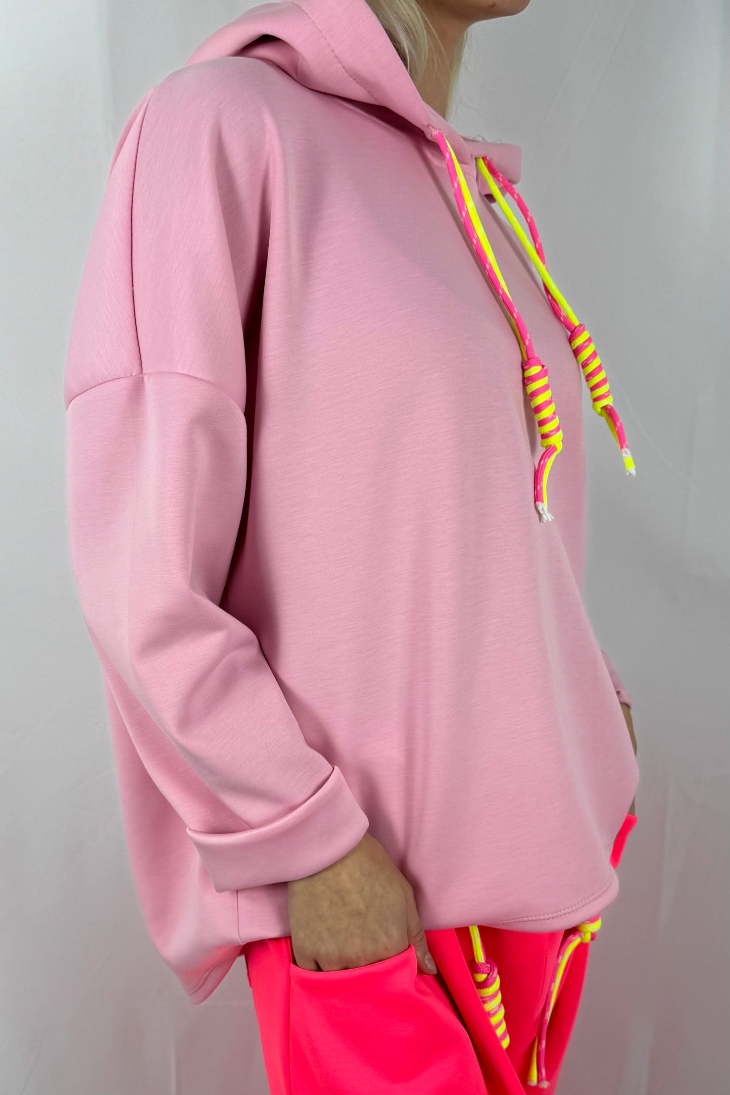 Oversize Hoodie mit Kordel-Detail –Rosa