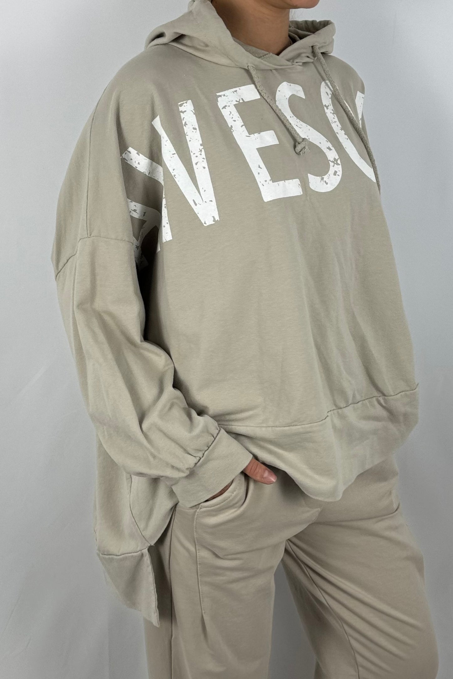 Damen Oversize Hoodie – Awesome Print-Beige