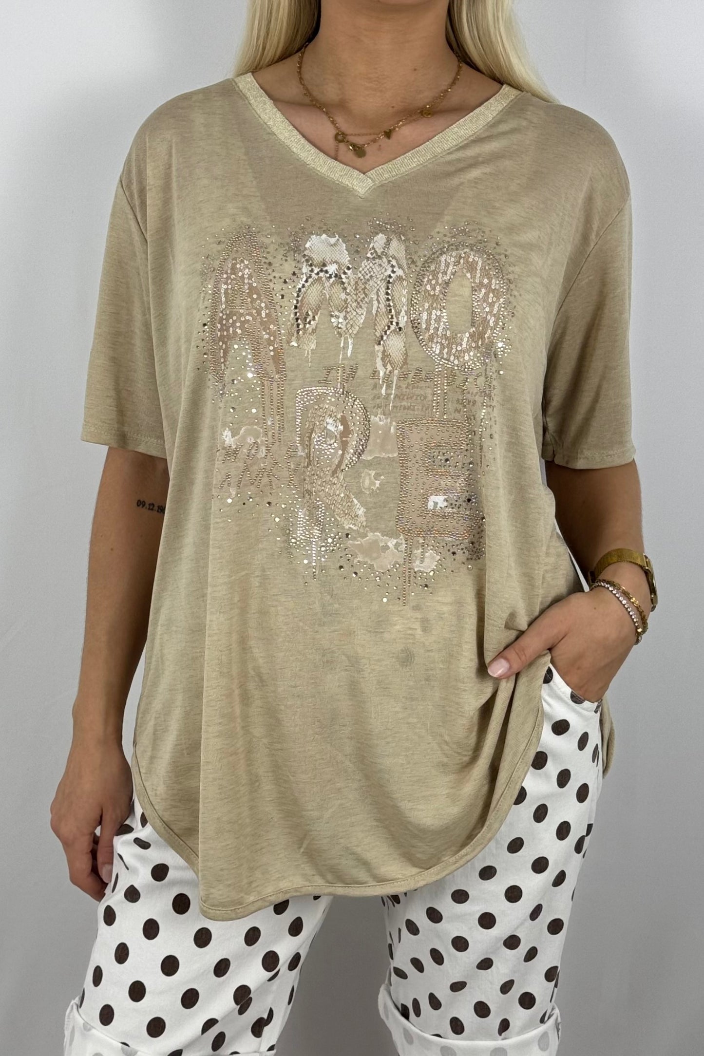 Shirt „AMORE“ mit Glitzer-Print-Safari