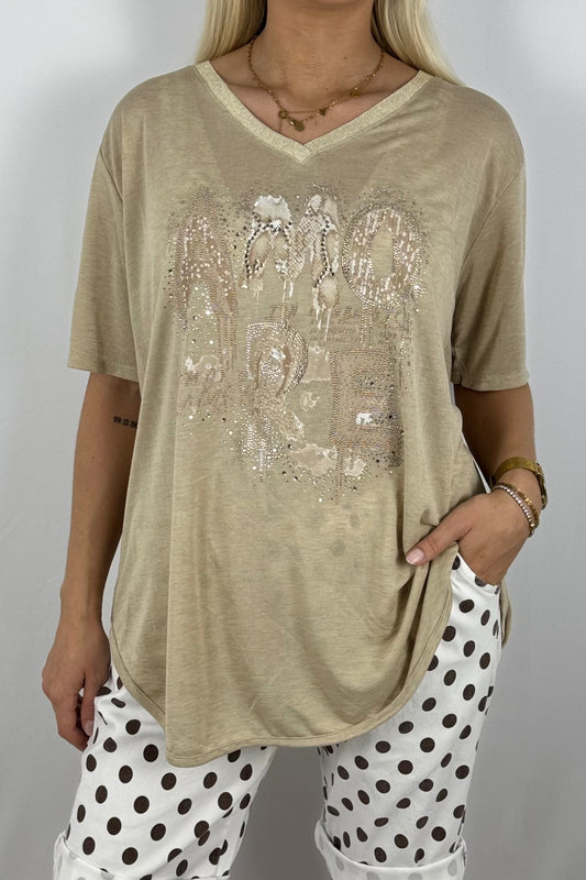 Shirt „AMORE“ mit Glitzer-Print-Safari
