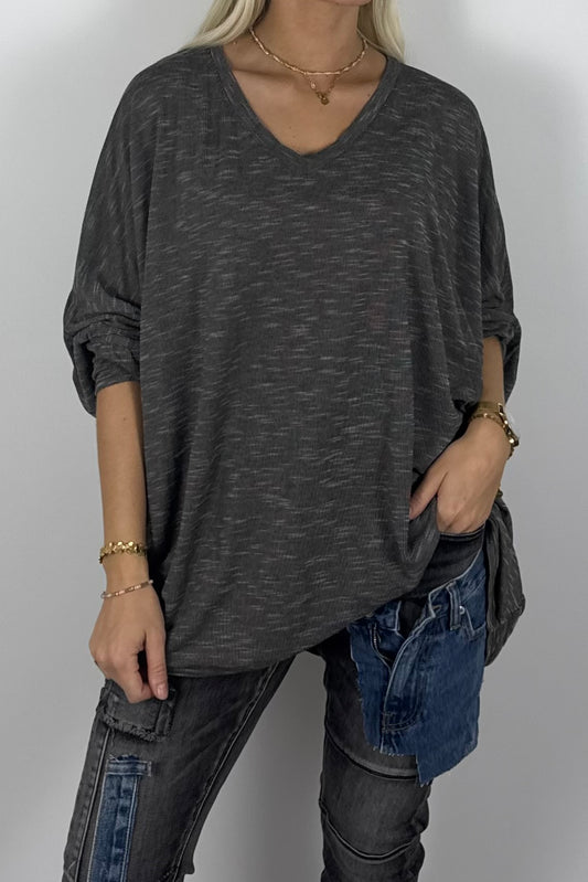 Damen Oversize Shirt mit V-Ausschnitt – Schoko