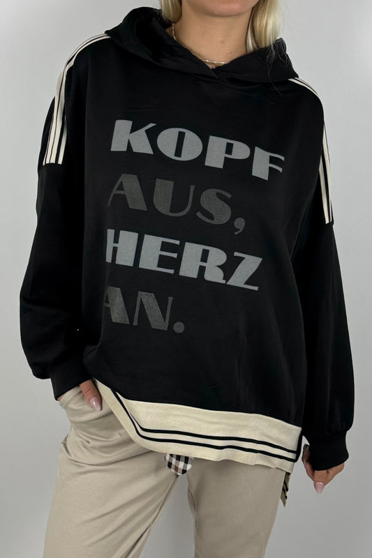 Oversize Hoodie „Kopf aus, Herz an“-Schwarz