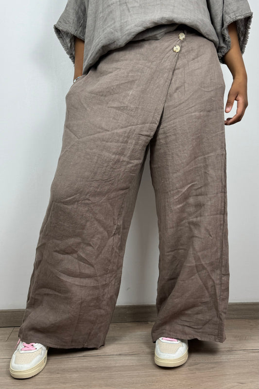 Leinenhose Damen – weit & mit Knopfdetails