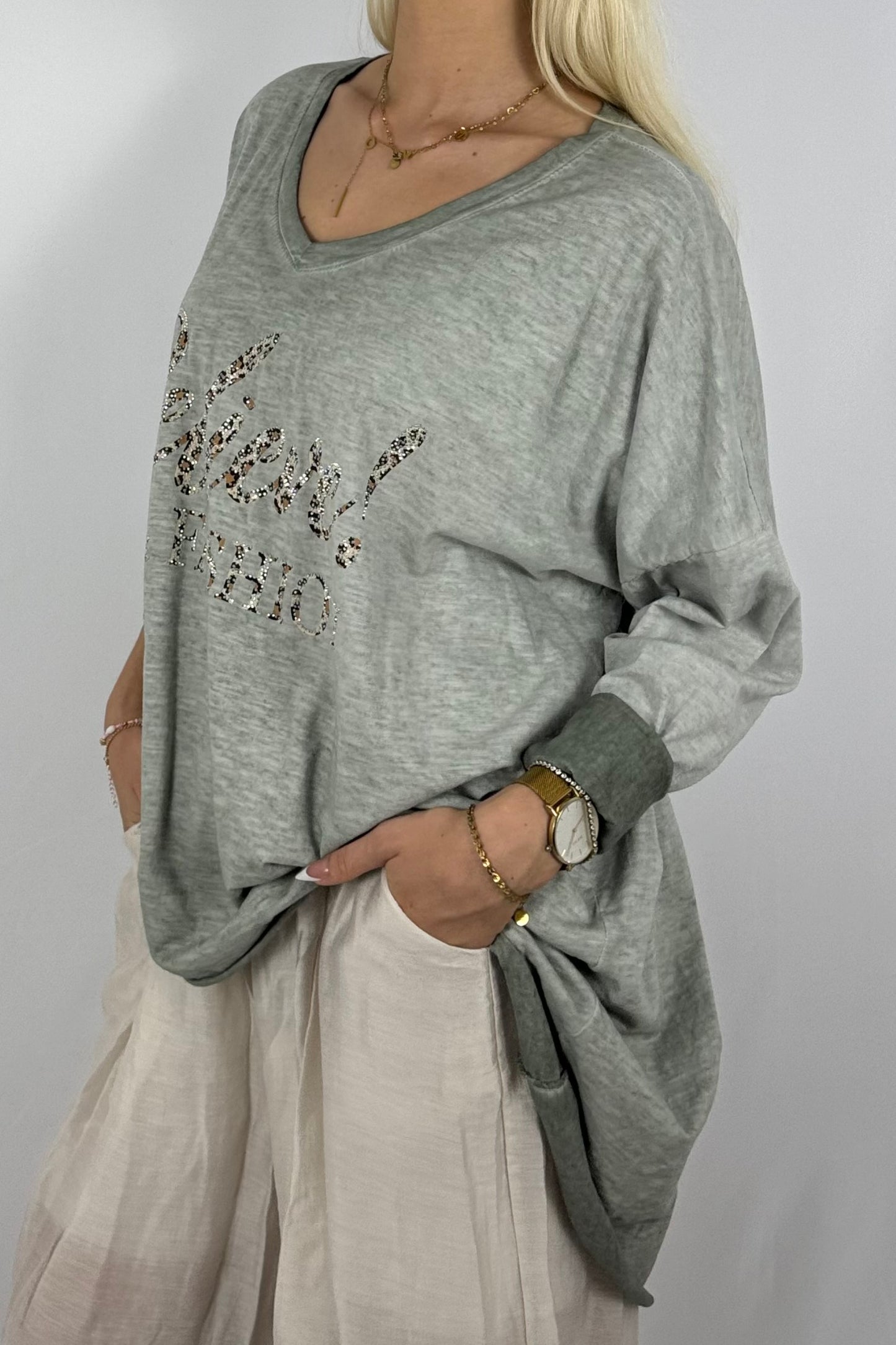 Oversize-Shirt mit Statement-Print-Khaki