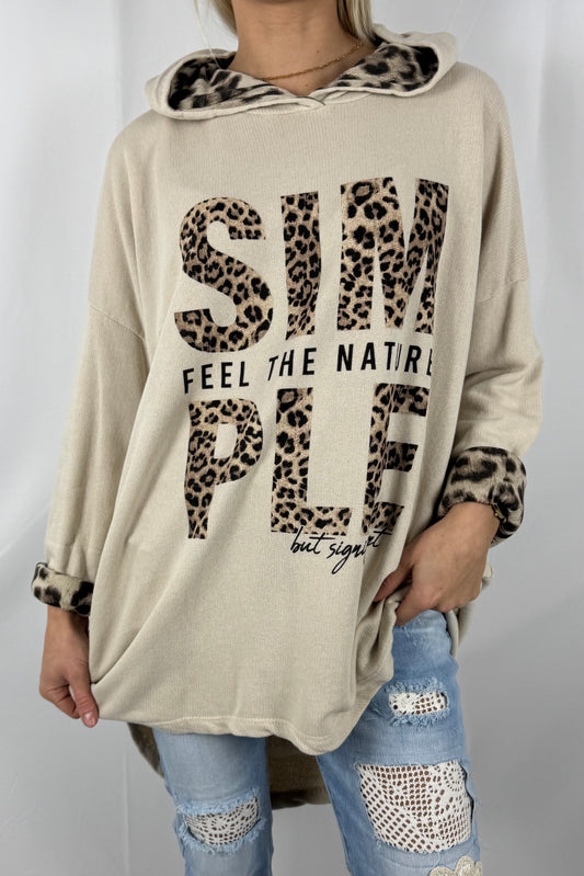 Oversize Hoodie mit Print-Beige