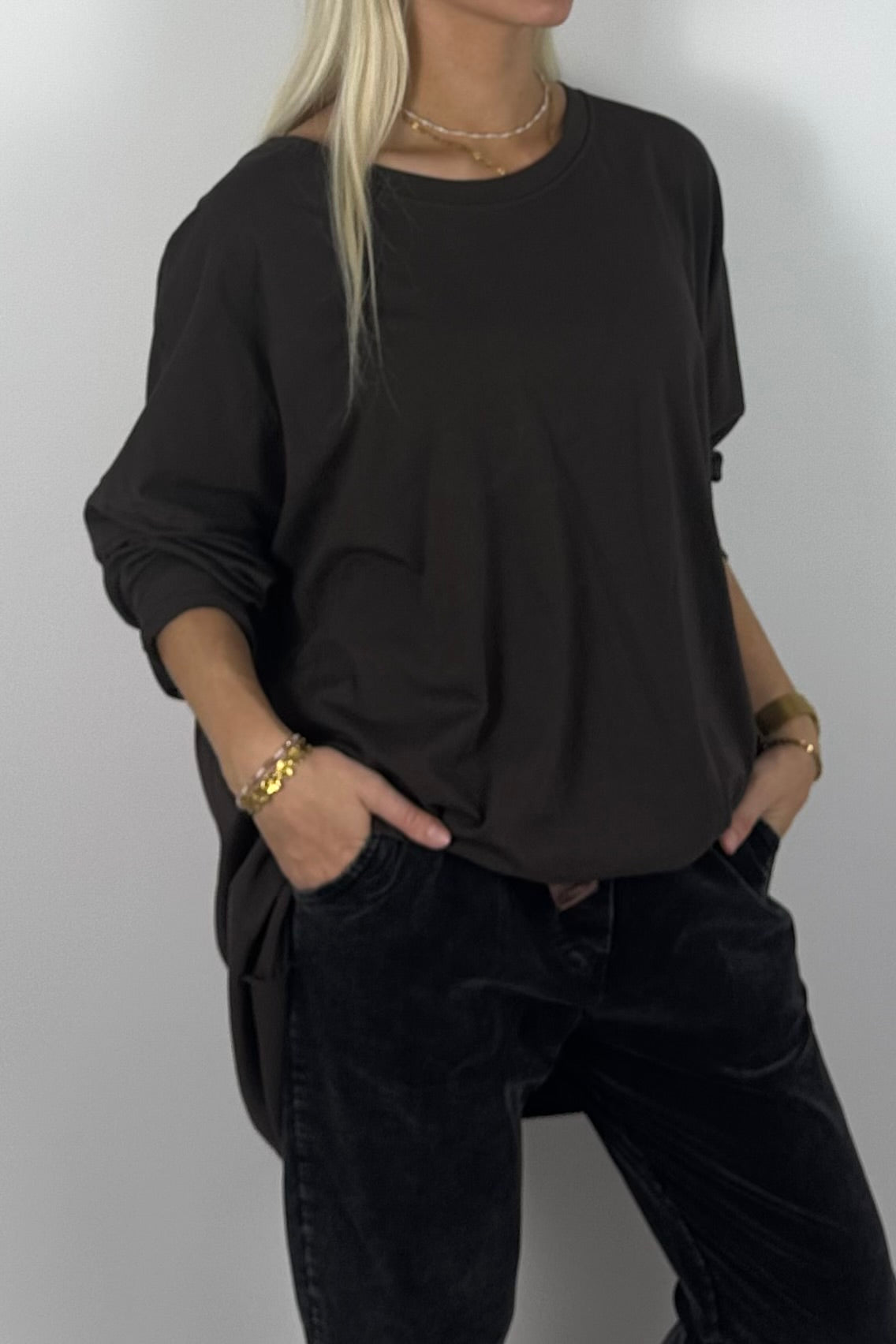 Damen Oversize Shirt mit STYLE-Print – Schoko