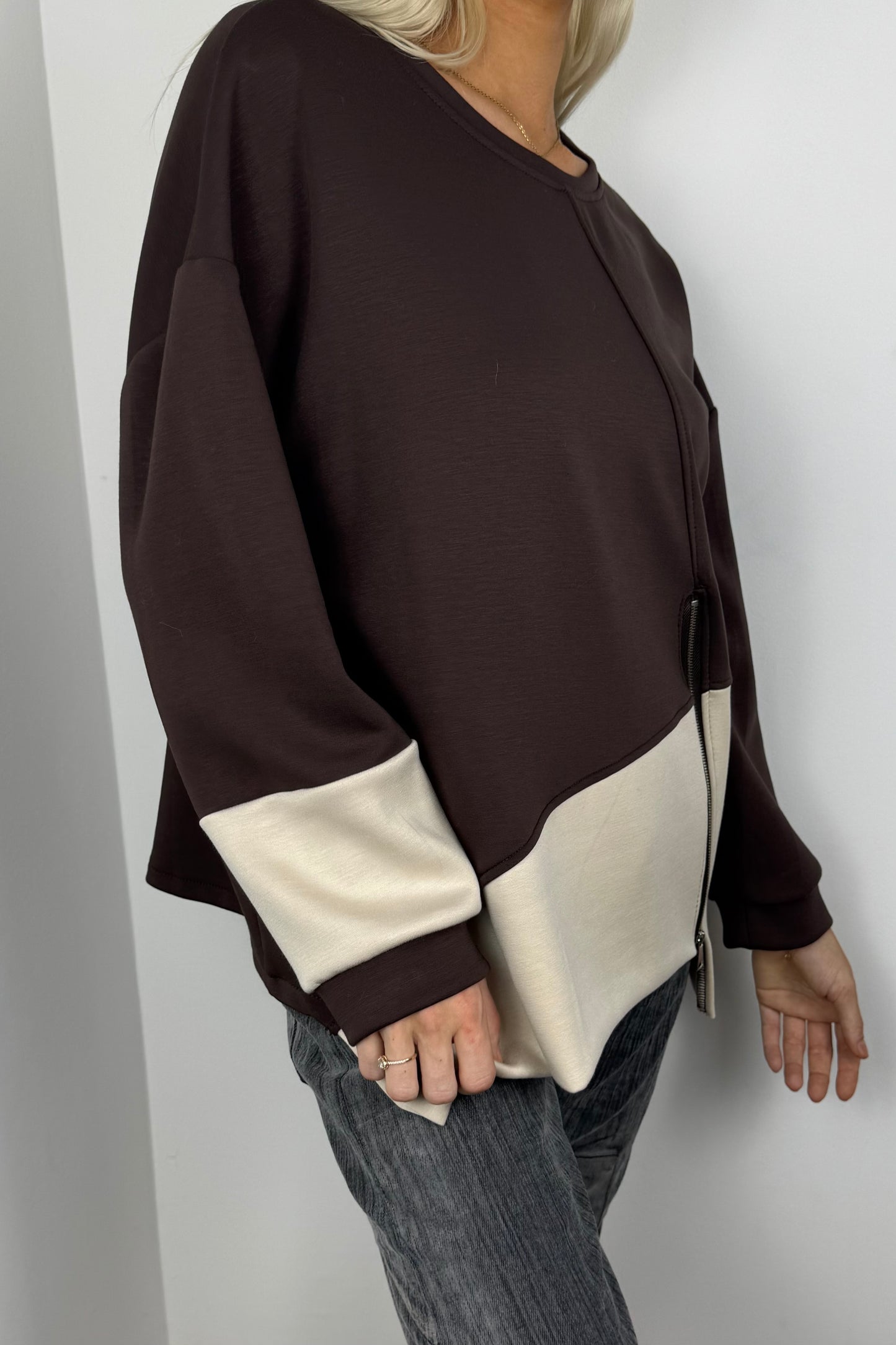 Casual Shirt mit Reißverschluss-Detail –Choco