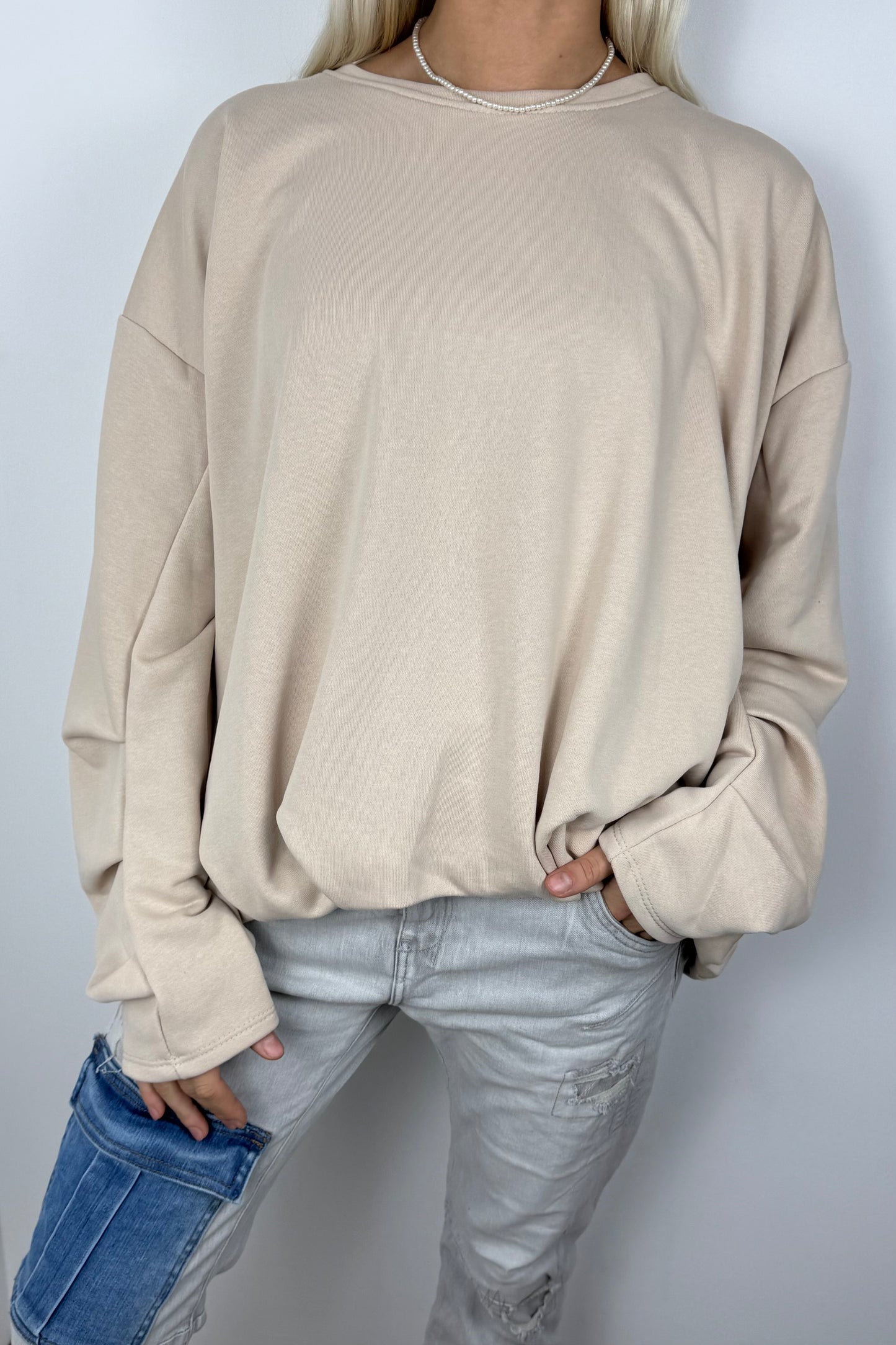 Oversize Sweatshirt mit Faltendetail –Beige