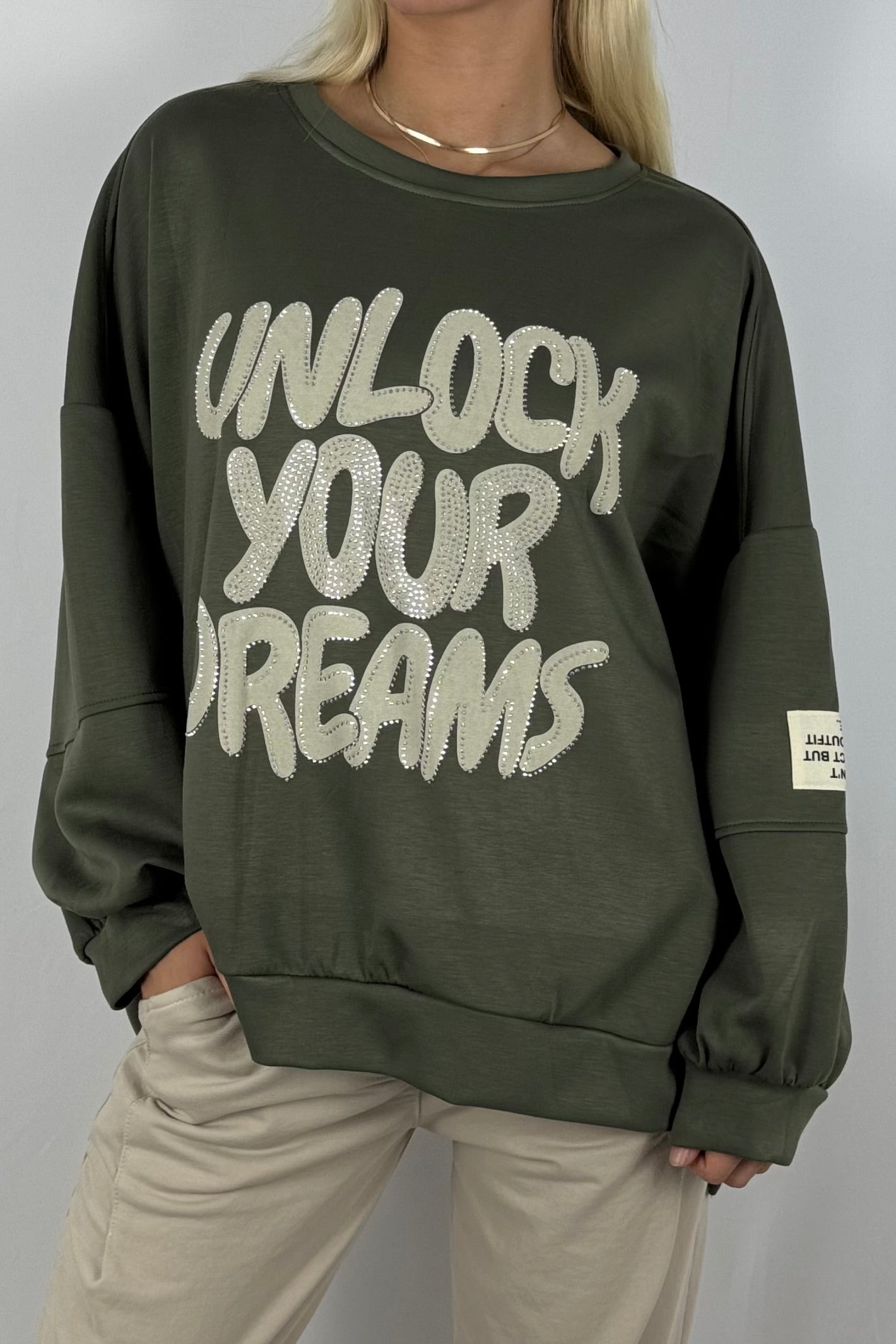 Damen Oversize Sweatshirt – Unlock Your Dreams-Khaki