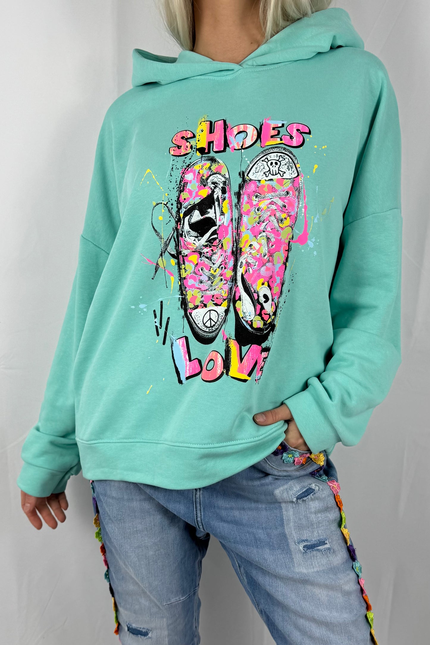 Damen Oversize Hoodie „Shoes Love“ –Mint