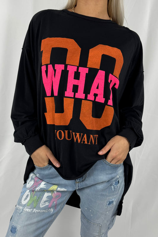 Shirt mit „DO WHAT YOU WANT“ Statement-Print-Schwarz