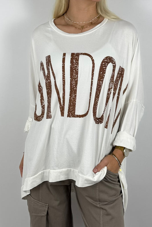 Oversize Shirt mit „LONDON“-Print – Weiß