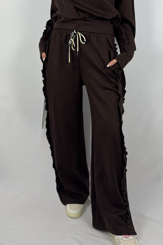 Lässige Hose mit Rüschen-Details-Schoko