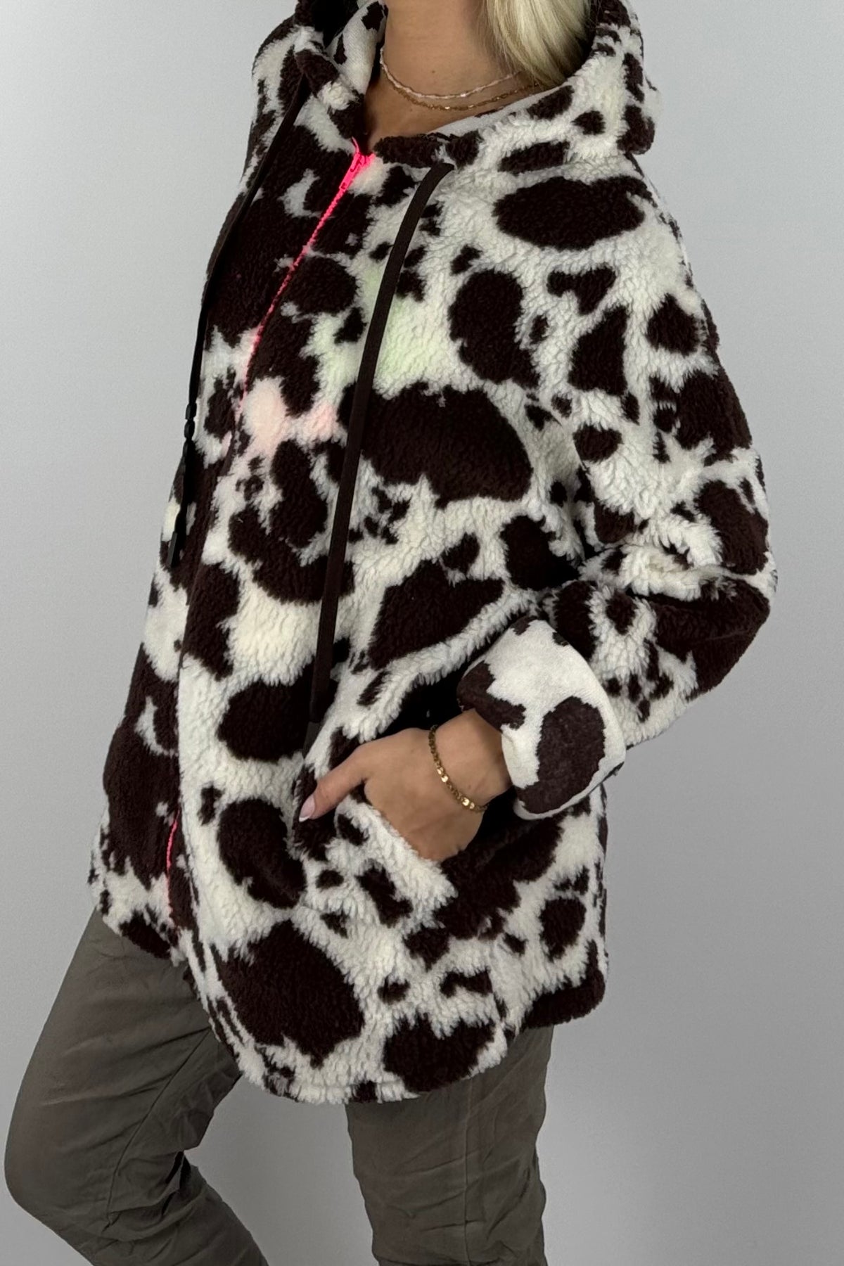 Damen Teddyjacke mit Kapuze-Schoko