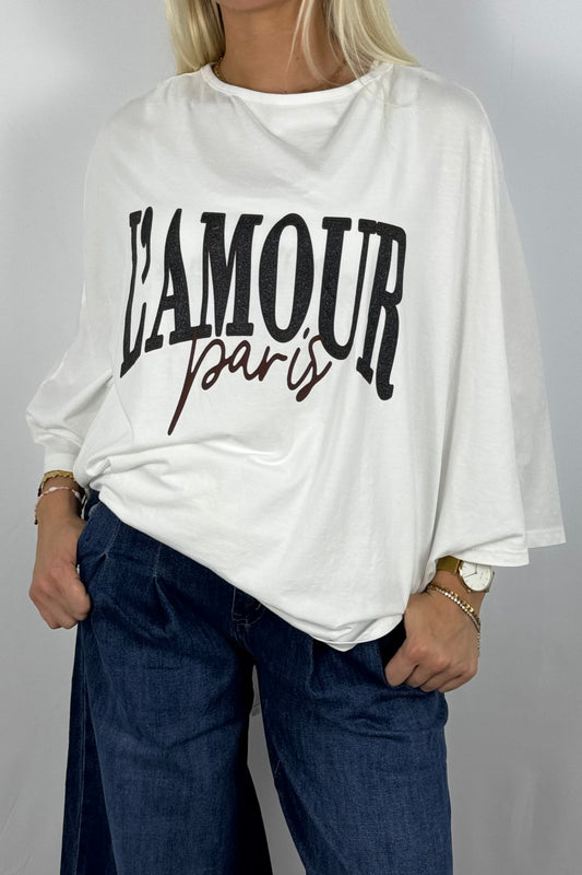 Damen Oversize Shirt „L’AMOUR Paris“-Weiß