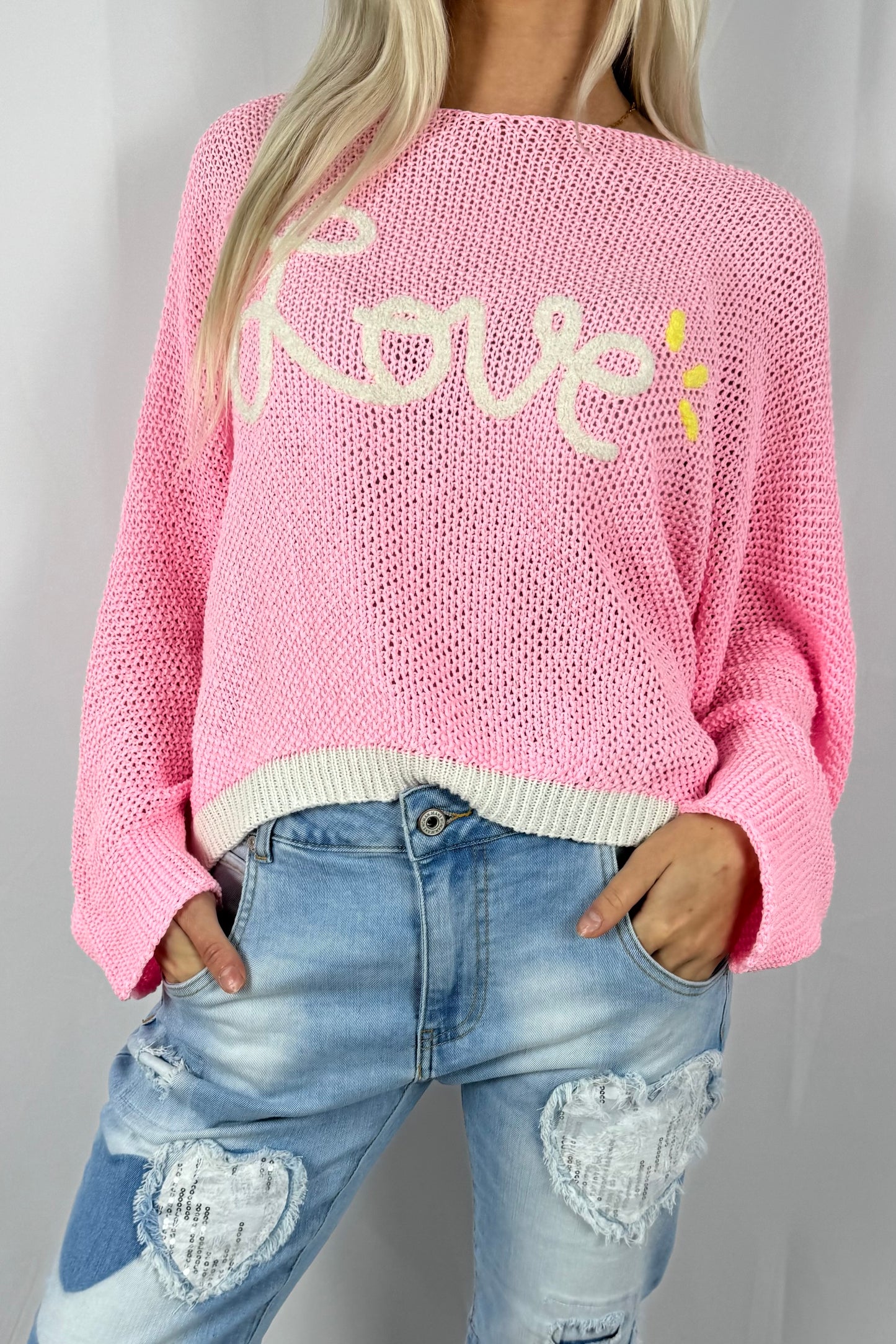 Damen Strickpullover „Love“ Oversize-Rosa
