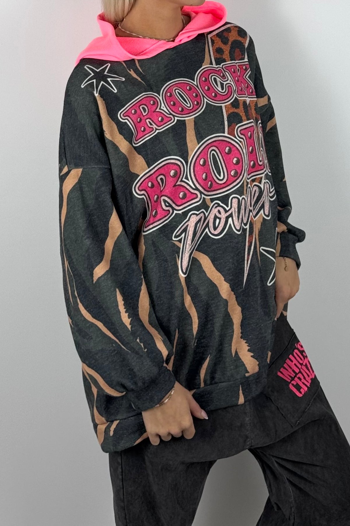 Damen Oversize Hoodie „Rock & Roll Power“-Schwarz