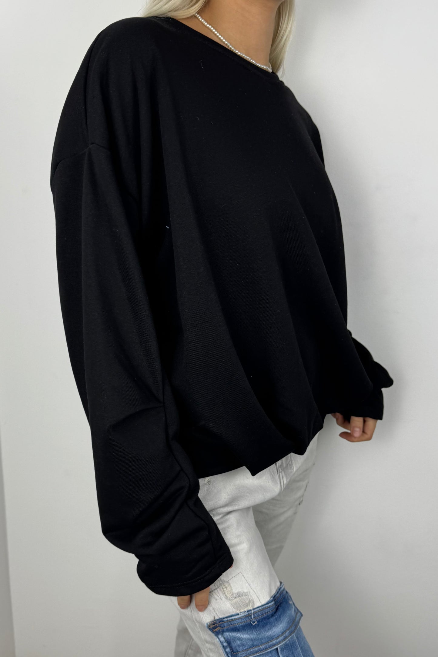 Oversize Sweatshirt mit Faltendetail –Schwarz