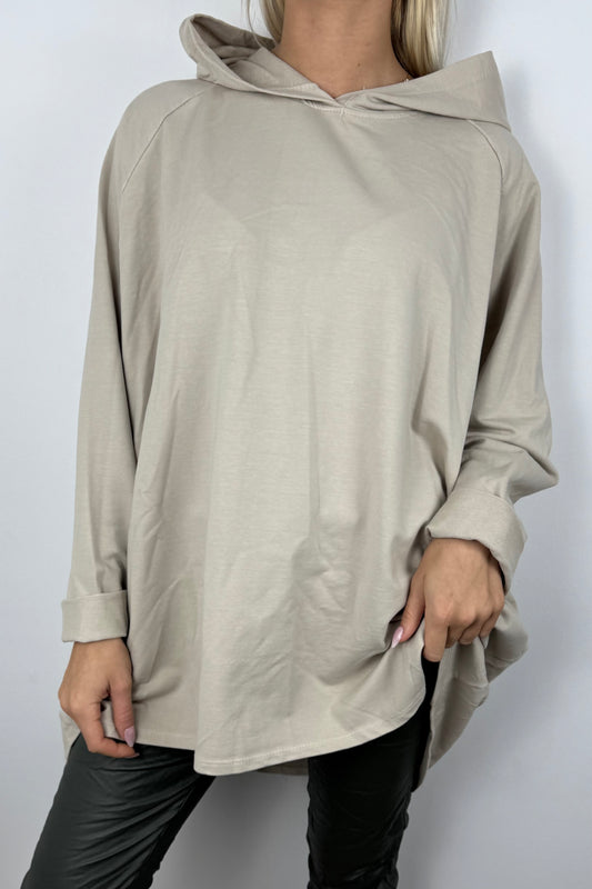 Oversize Hoodie mit Art-Print Rückseite –Beige