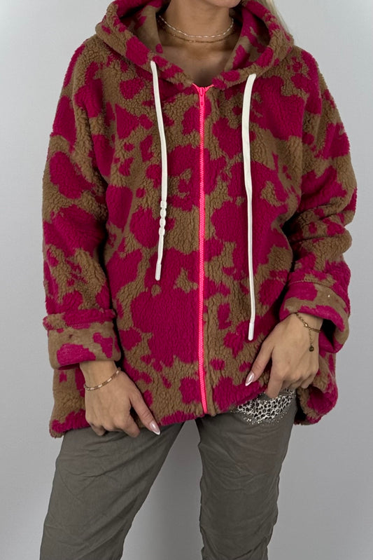 Damen Teddyjacke mit Kapuze-Pink
