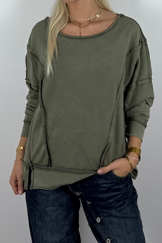 Oversize Shirt mit dekorativen Nahtdetails –Khaki