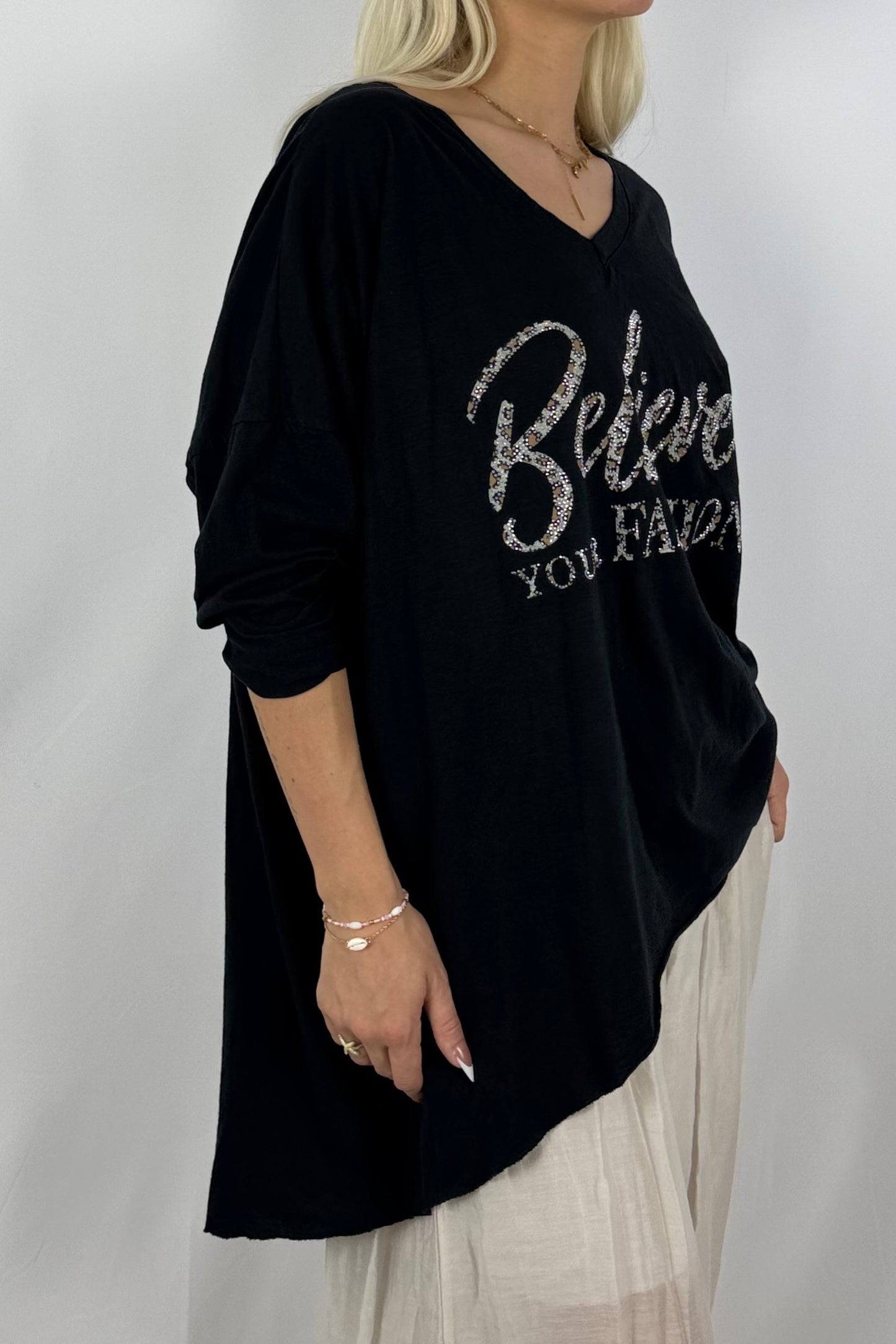 Oversize-Shirt mit Statement-Print-Schwarz