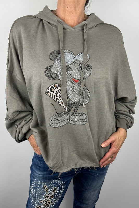 Damen Hoodie mit Glitzer-Motiv & Animal-Print-Detai