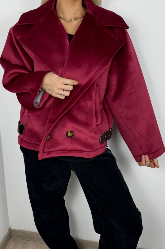 Elegante Kurzjacke mit Gürtel-Detail-Bordeux