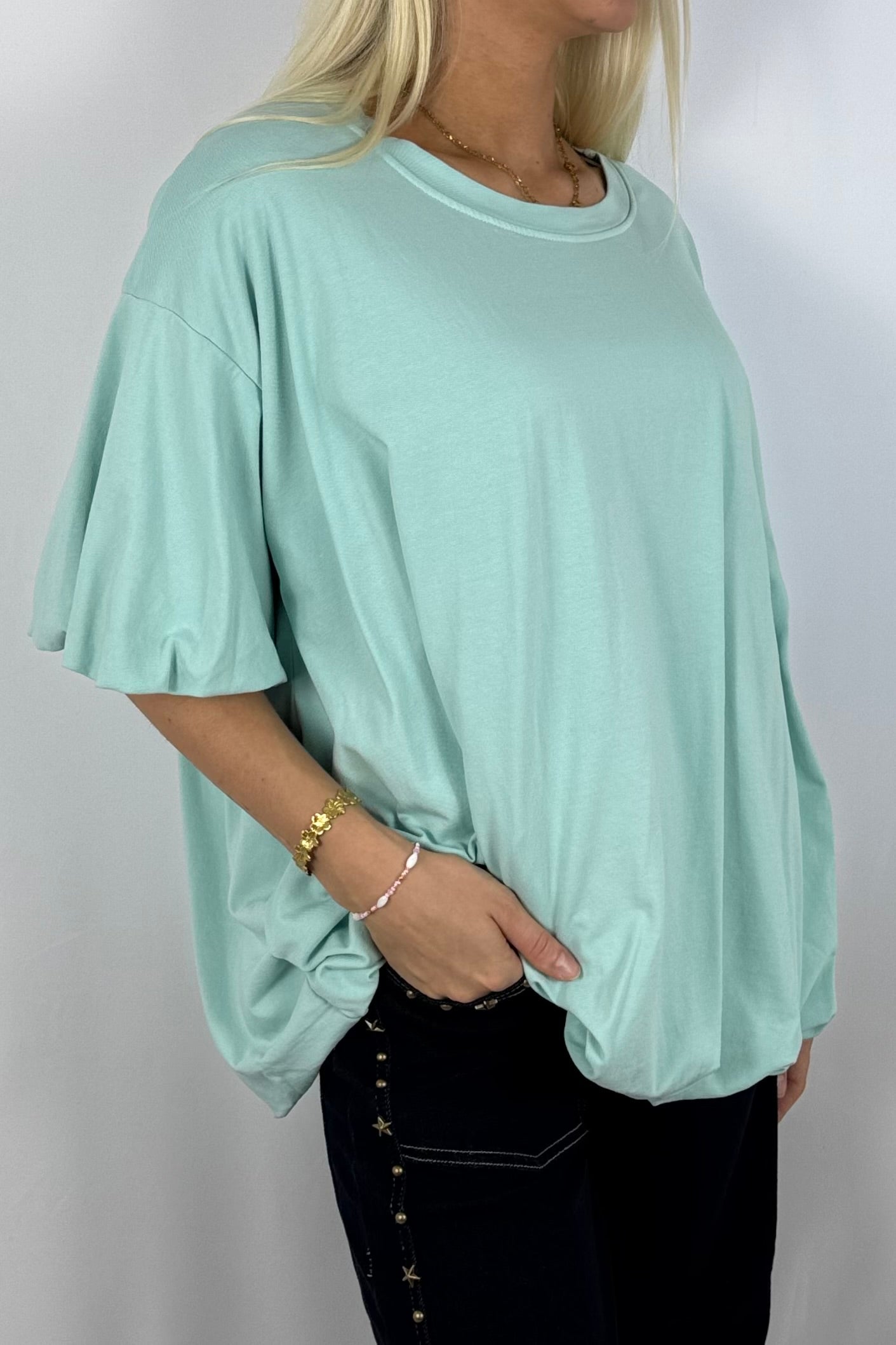 Basic Oversize Shirt mit Puffärmeln – Mint