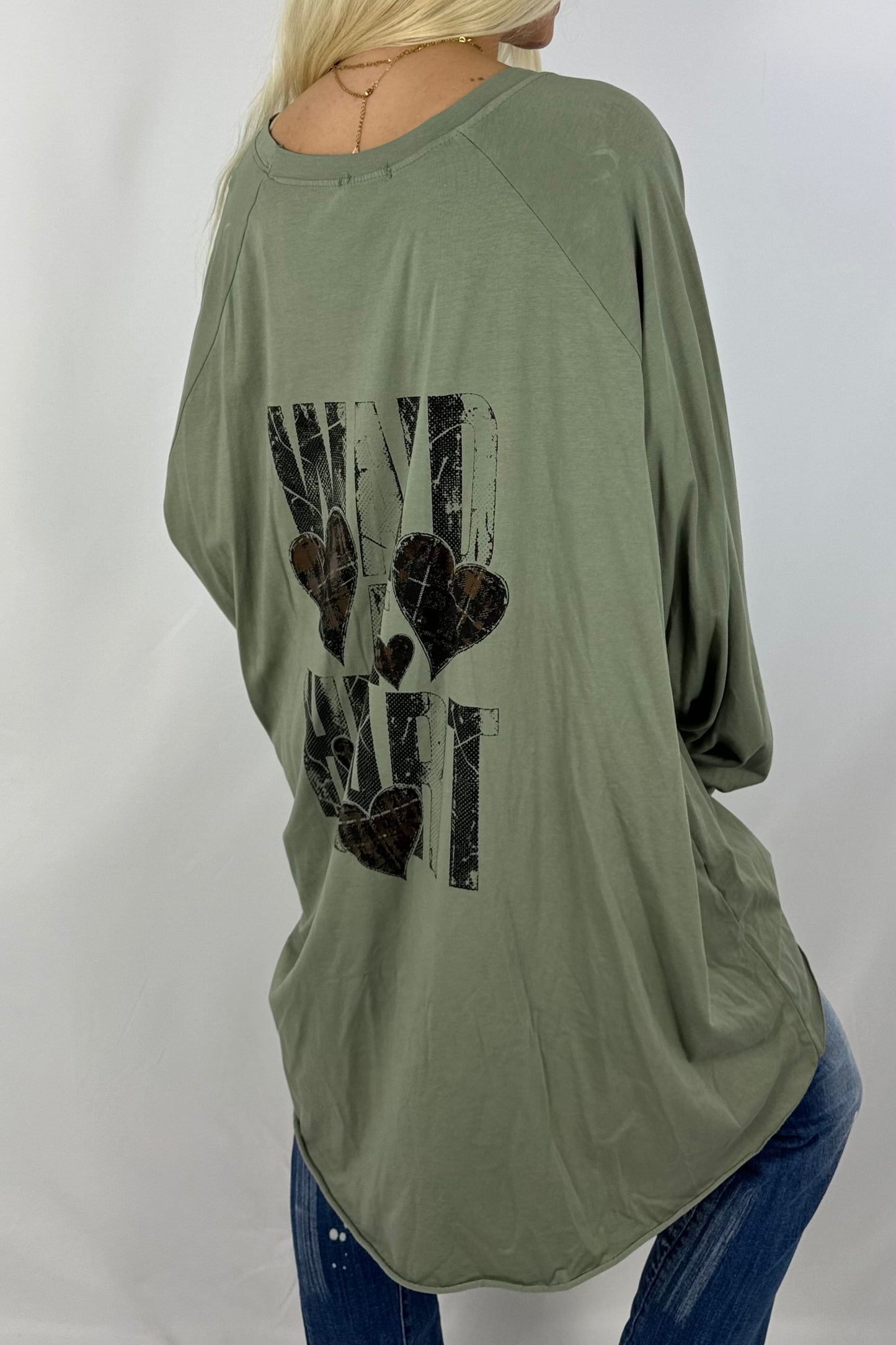 Oversize Longshirt „Wild at Heart“-Khaki