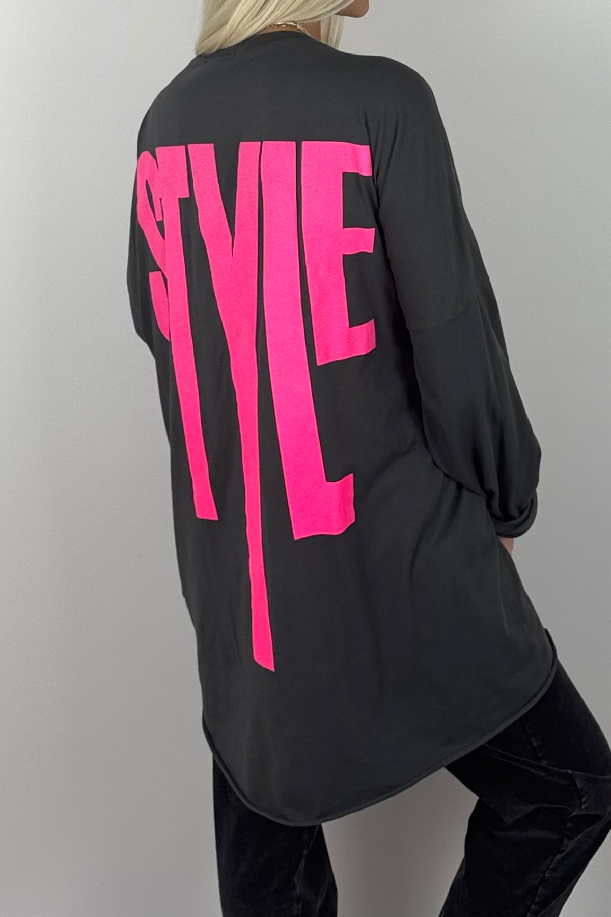 Damen Oversize Shirt mit STYLE-Print -Anthrazit