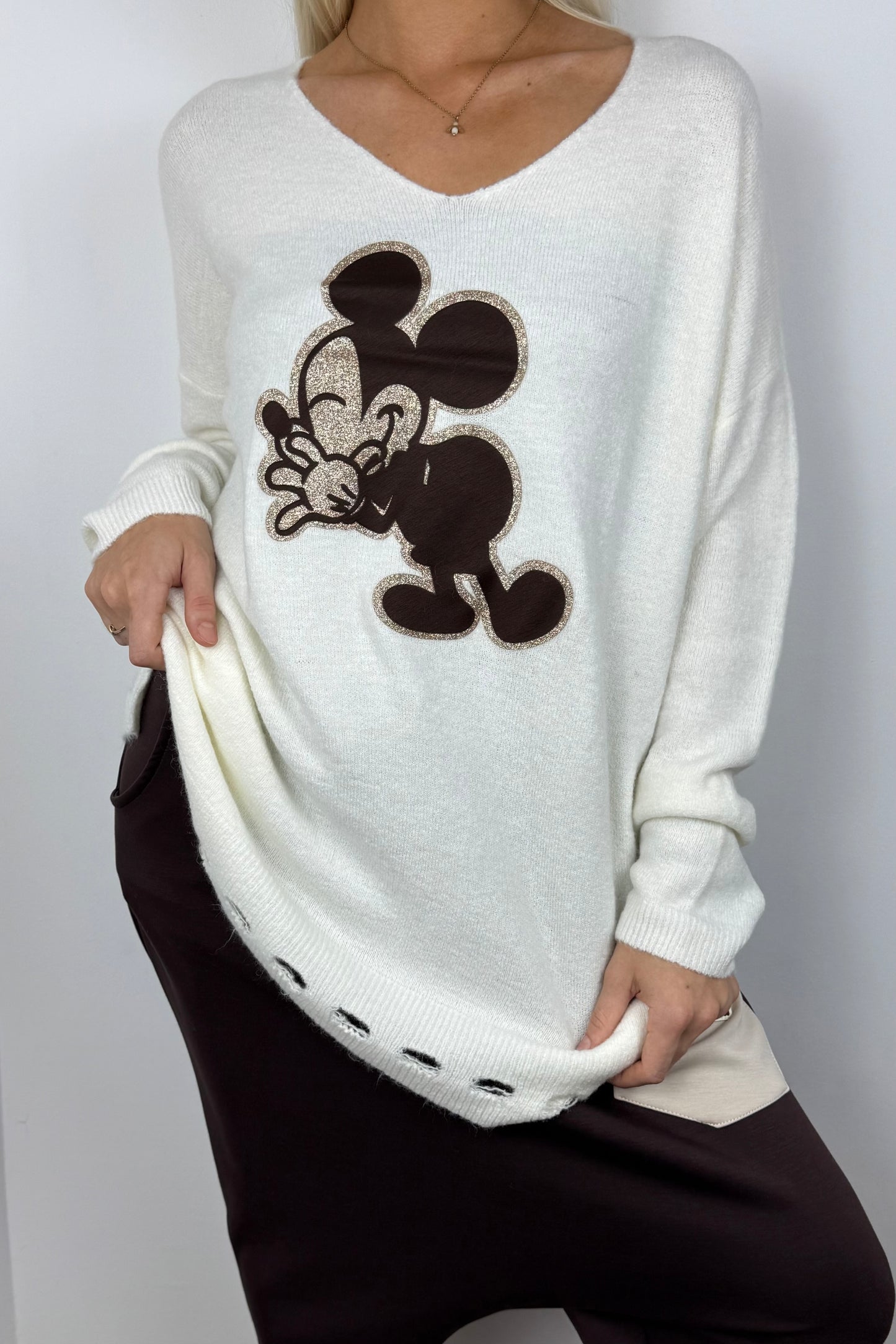 Oversize Pullover mit Print-Detail –Weiß