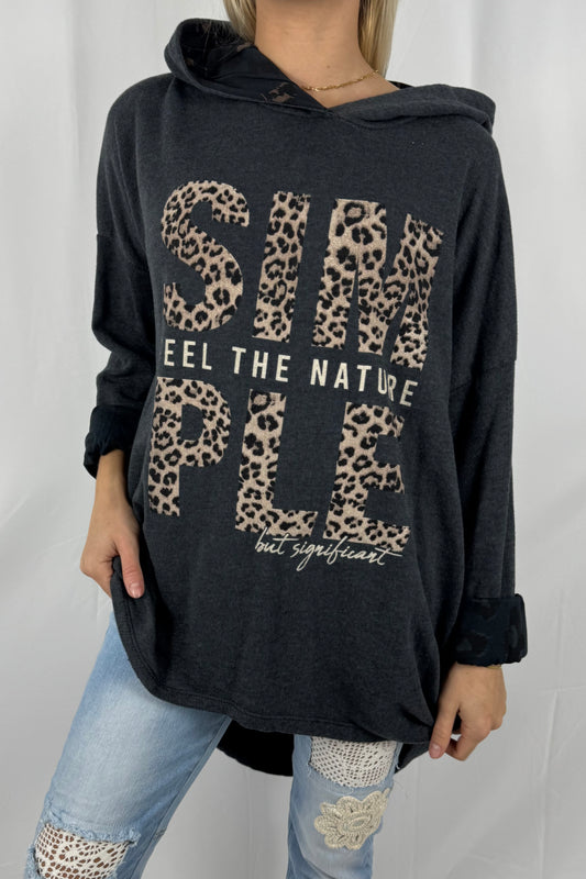 Oversize Hoodie mit Print-Schwarz