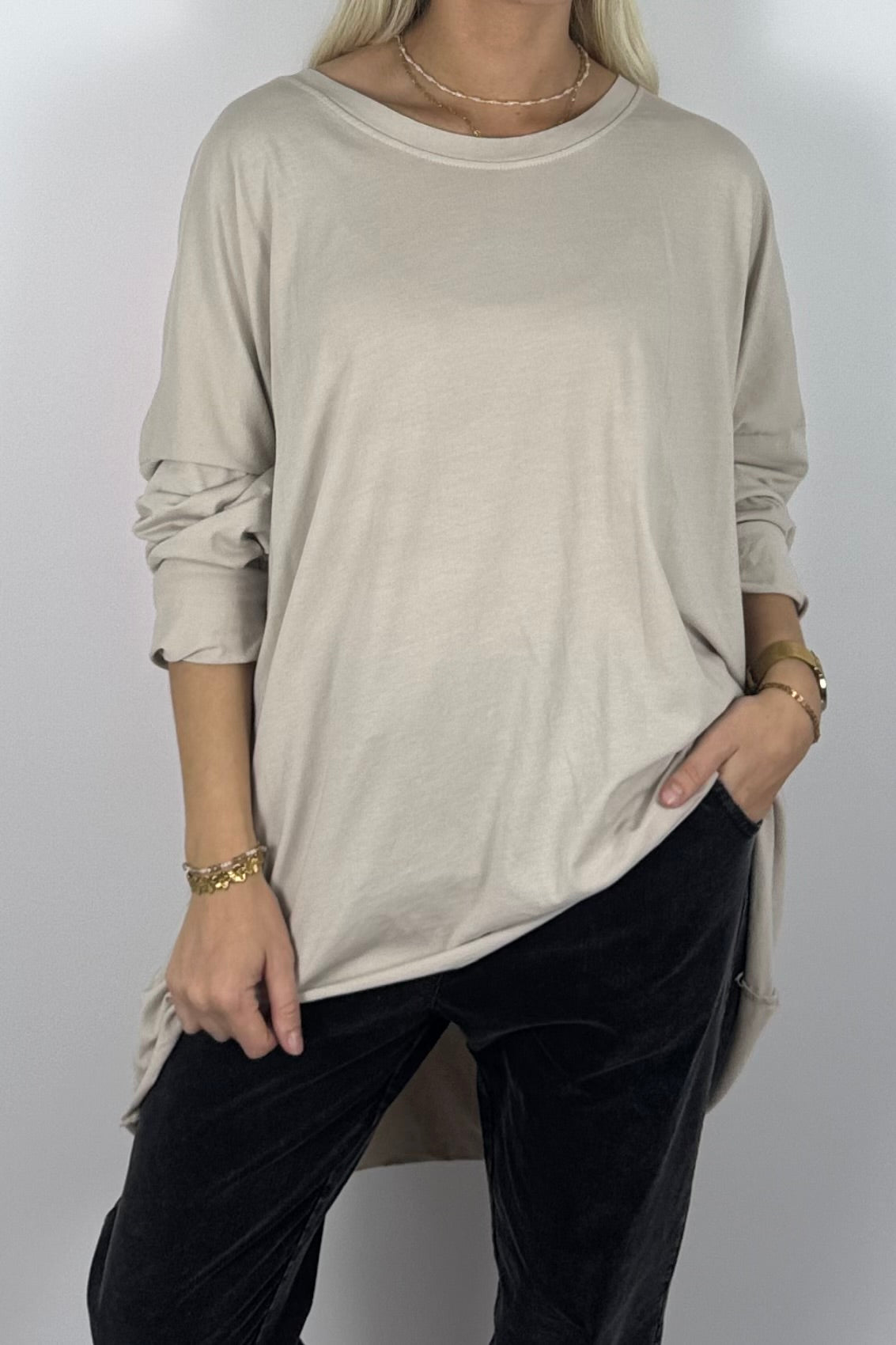 Damen Oversize Shirt mit STYLE-Print -Beige