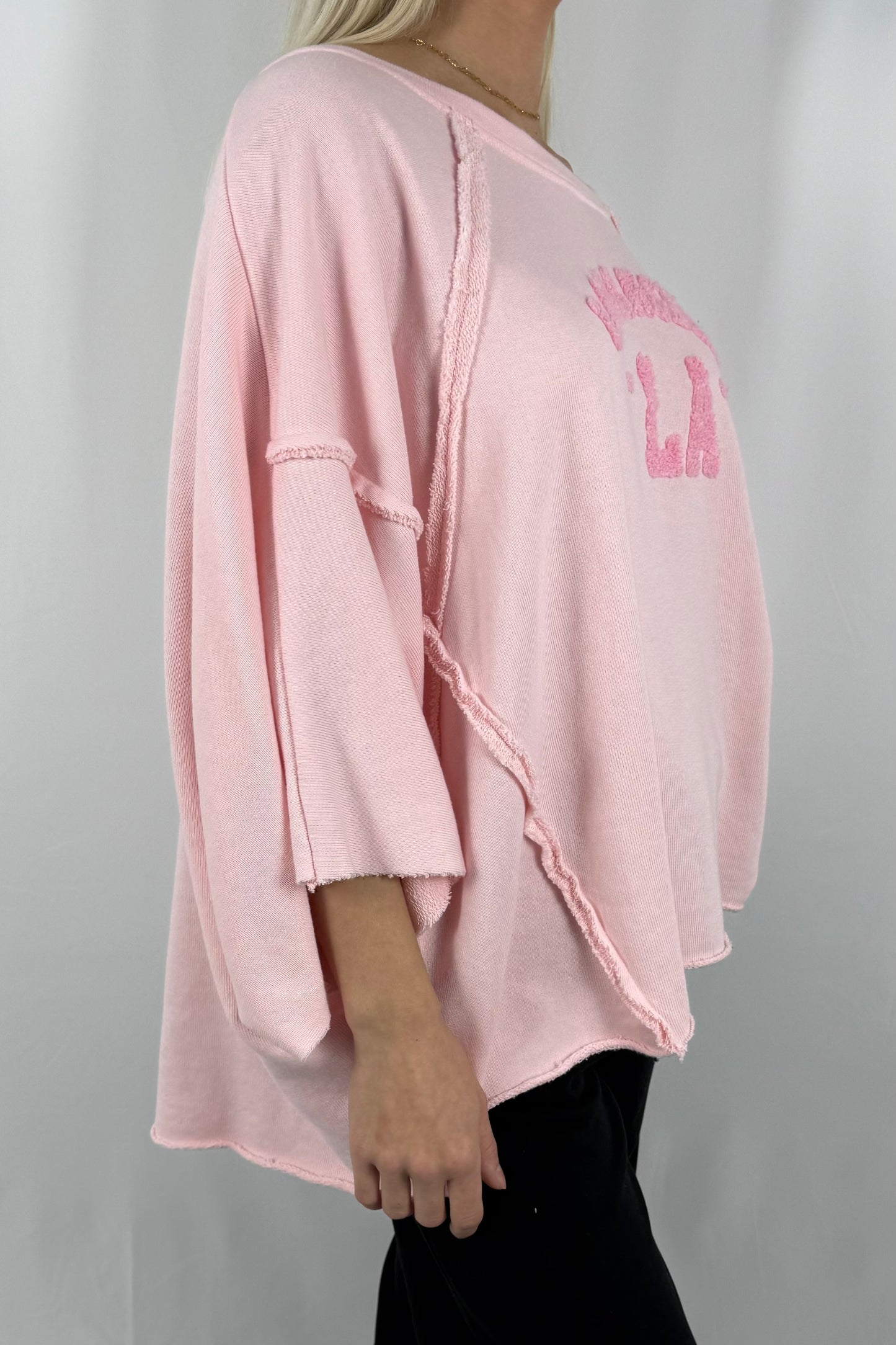 Oversize Damen Sweatshirt mit Los Angeles LA Schriftzug-Rosa