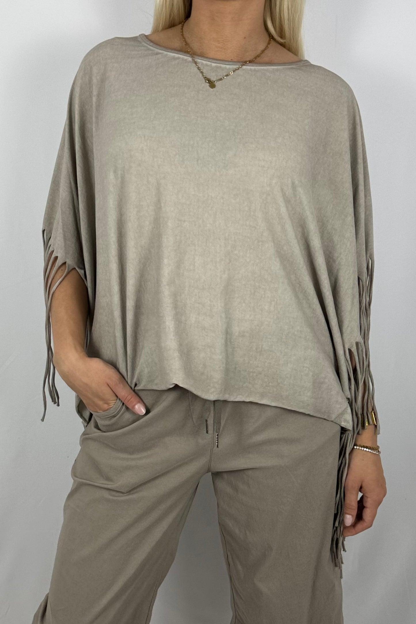 Fransen-Shirt aus Baumwollmix-Mud