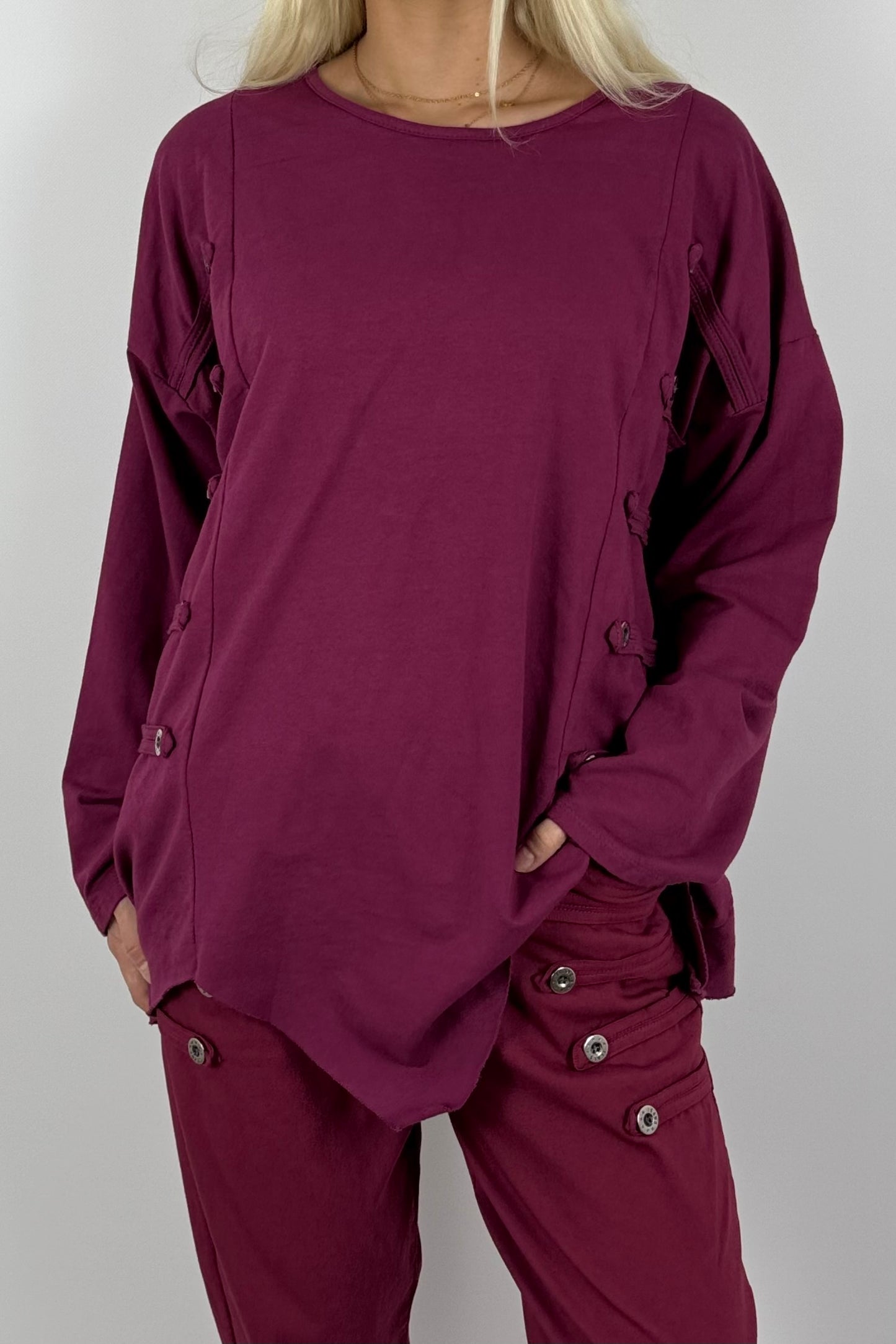 Damen Oversize Shirt mit Knopfdetails – Bordeaux