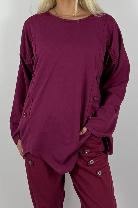 Damen Oversize Shirt mit Knopfdetails – Bordeaux