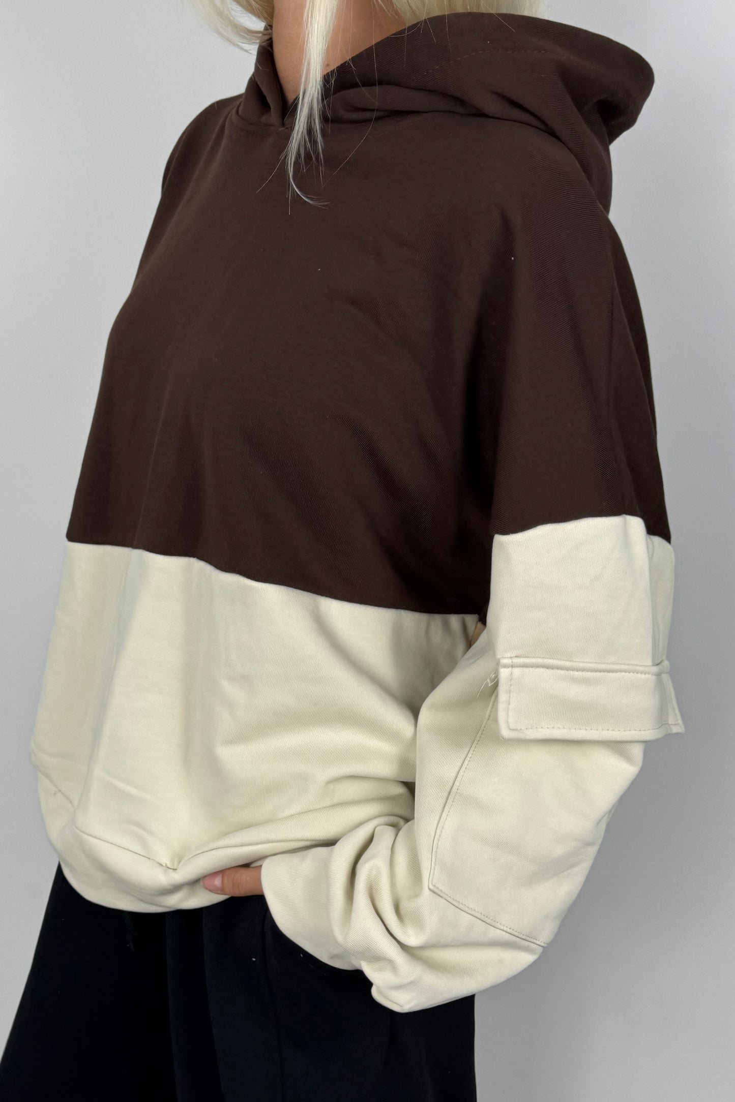 Oversize Damen Hoodie mit Farb-Block Design-Choco
