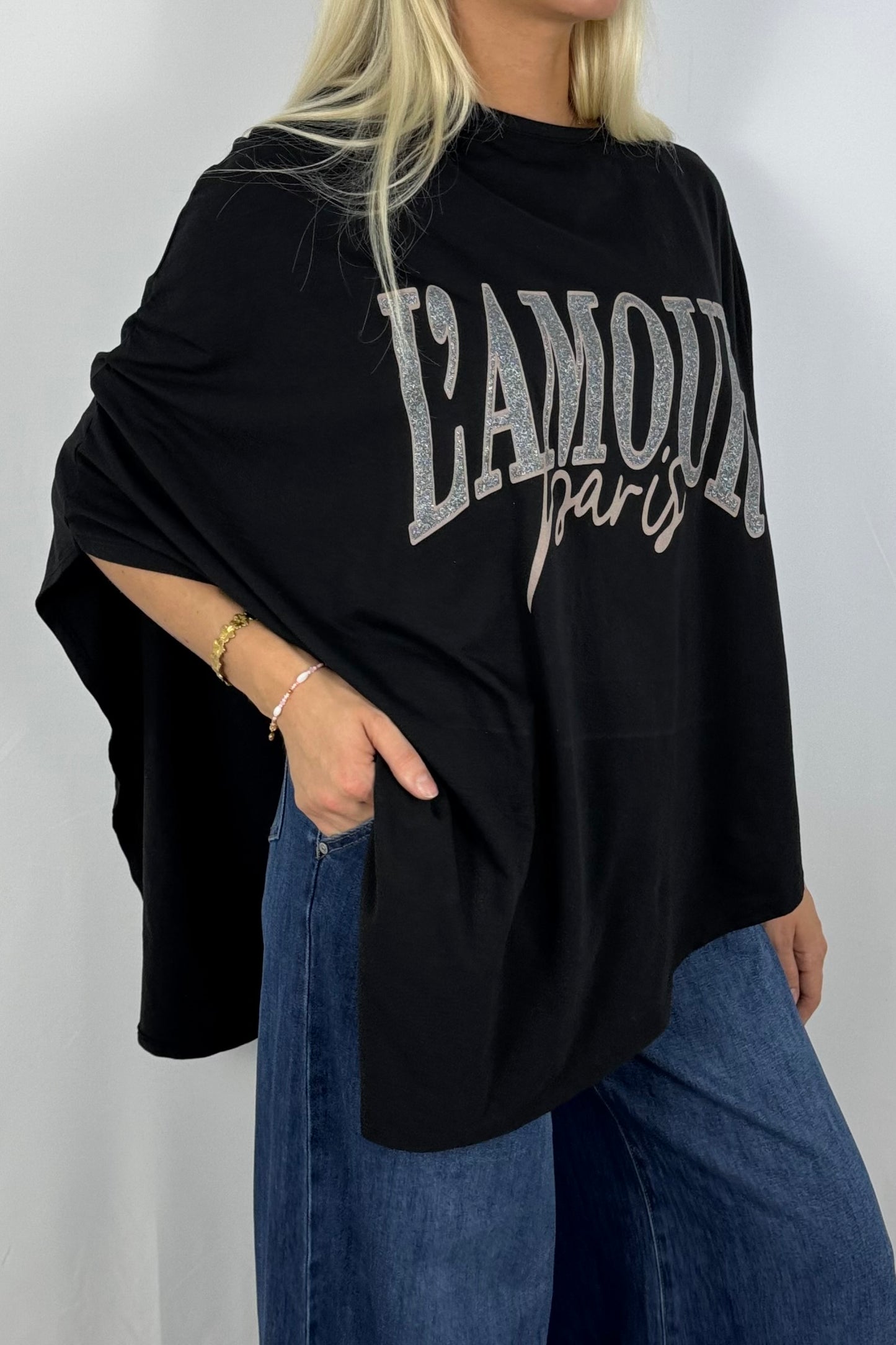 Damen Oversize Shirt „L’AMOUR Paris“-Schwarz